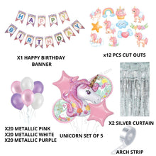 Unicorn Theme Balloon Decor DIY Kit, Balloon, Birthday Banner, Cutouts, Foil Balloons, Backdrop Fringe Curtain - (Pink) (81 Pcs)