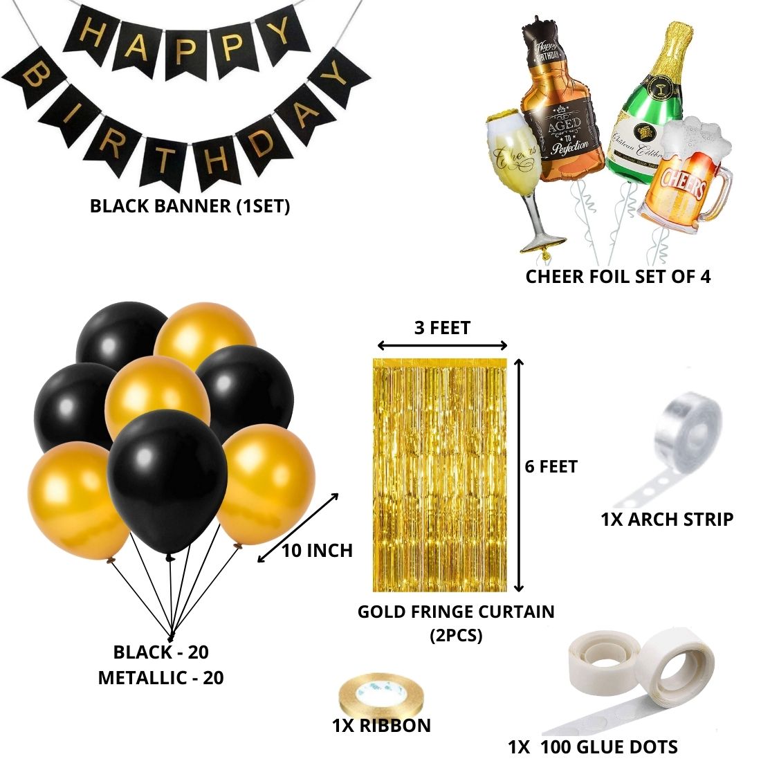 1Set Black and Gold Birthday Party Decorations Balloon Arch Garland Kit  Happy Birthday Backdrop Banner Decorations 