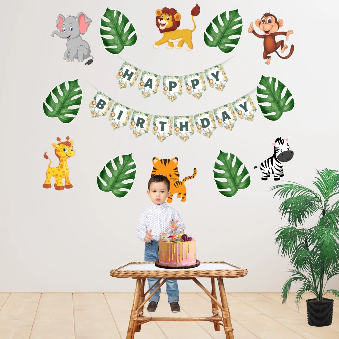 Jungle Theme Birthday Party Decorations Banner Cutouts (6 inches/250 GSM Cardstock/Mixcolour/25Pcs)