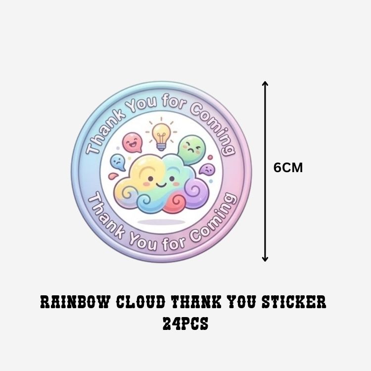 Rainbow Cloud Theme- Return Gift/birthday decor Thankyou Sticker (6 CM/Sticker/Mixcolour/24Pcs)