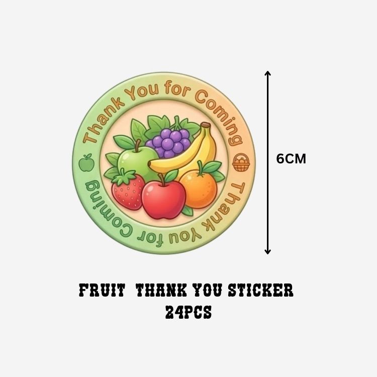 Fruit Theme- Return Gift/birthday decor Thankyou Sticker (6 CM/Sticker/Mixcolour/24Pcs)