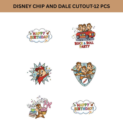 Load image into Gallery viewer, Disney Chip &amp; Dale Theme Birthday Cutouts (6 inches/250 GSM Cardstock/Mixcolour/12Pcs)
