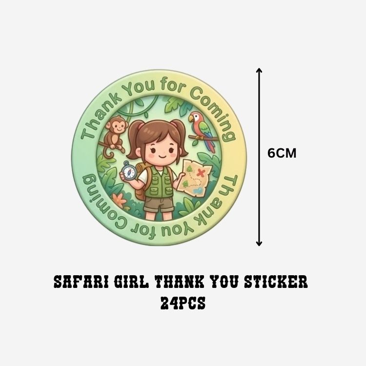 Safari Girl Theme- Return Gift/birthday decor Thankyou Sticker (6 CM/Sticker/Mixcolour/24Pcs)