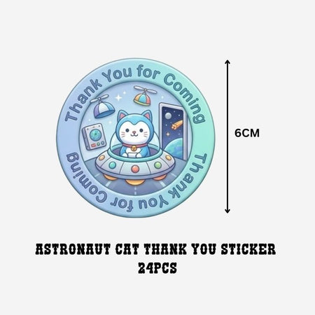Astronaut Cat Theme- Return Gift/birthday decor Thankyou Sticker (6 CM/Sticker/Mixcolour/24Pcs)