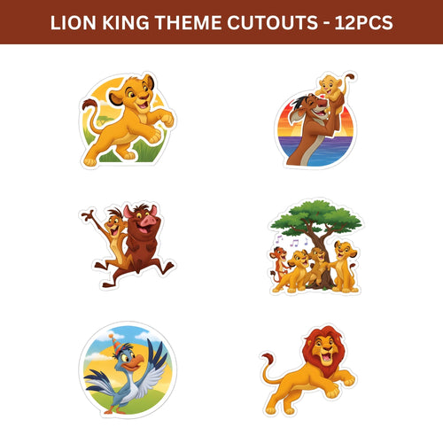Load image into Gallery viewer, Lion King Theme Birthday Cutouts (6 inches/250 GSM Cardstock/Mixcolour/12Pcs)

