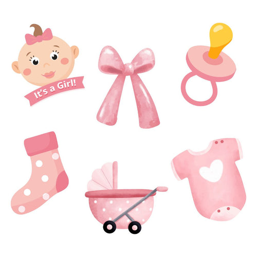 Load image into Gallery viewer, Baby Girl Theme Cutout - (6 inches/250 GSM Cardstock/Pink &amp; Lightpink/12Pcs)
