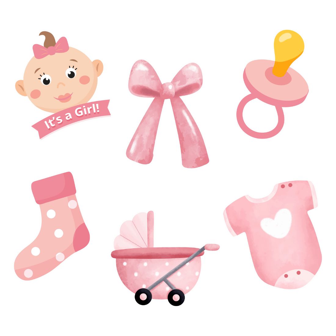 Baby Girl Theme Cutout - (6 inches/250 GSM Cardstock/Pink & Lightpink/12Pcs)