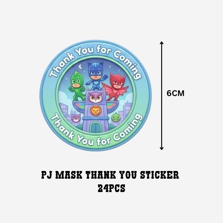 PJ Mask Theme- Return Gift/birthday decor Thankyou Sticker (6 CM/Sticker/Mixcolour/24Pcs)