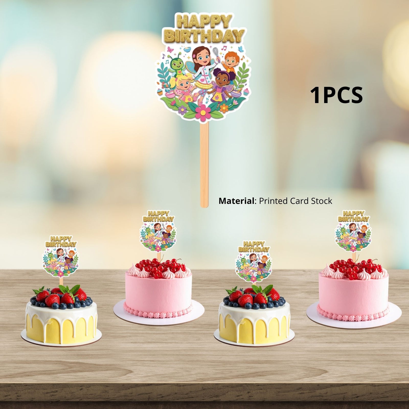 Butterbean's Birthday Cake Topper for Kids | Premium 300 GSM Cardstock | Cute Cartoon Party Decoration | Cake Decoration Topper for Birthday Party Supplies