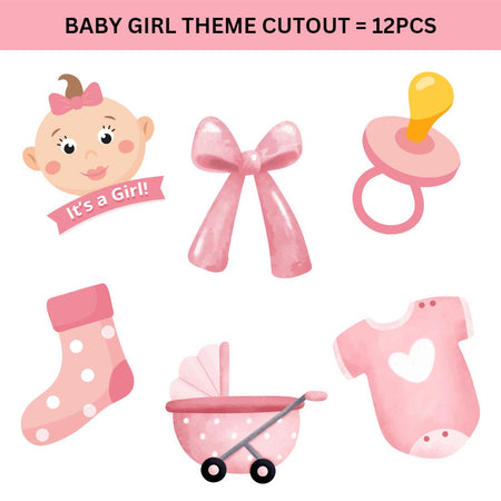 Baby Girl Theme Cutout - (6 inches/250 GSM Cardstock/Pink & Lightpink/12Pcs)