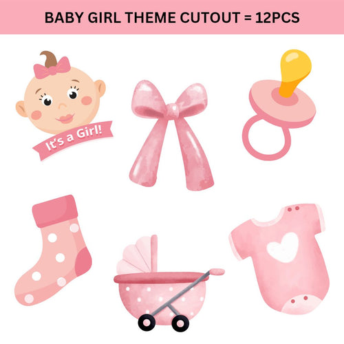 Load image into Gallery viewer, Baby Girl Theme Cutout - (6 inches/250 GSM Cardstock/Pink &amp; Lightpink/12Pcs)
