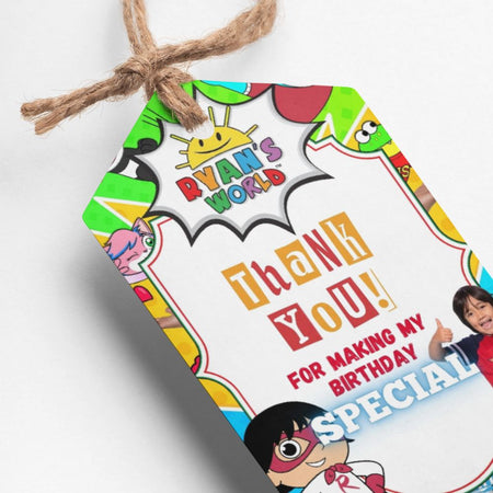 PartyDecor Mall Ryan's World Theme Thank You Cards & Return Gift Tags - 30Pcs, 2x3.5, 250 GSM Cardstock (Ryan's World)