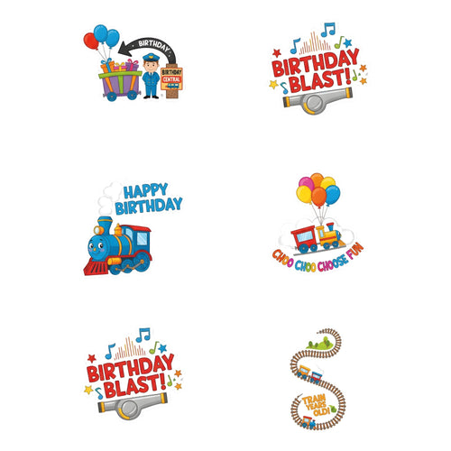 Load image into Gallery viewer, Train Theme Birthday Cutouts (6 inches/250 GSM Cardstock/Mixcolour/12Pcs)
