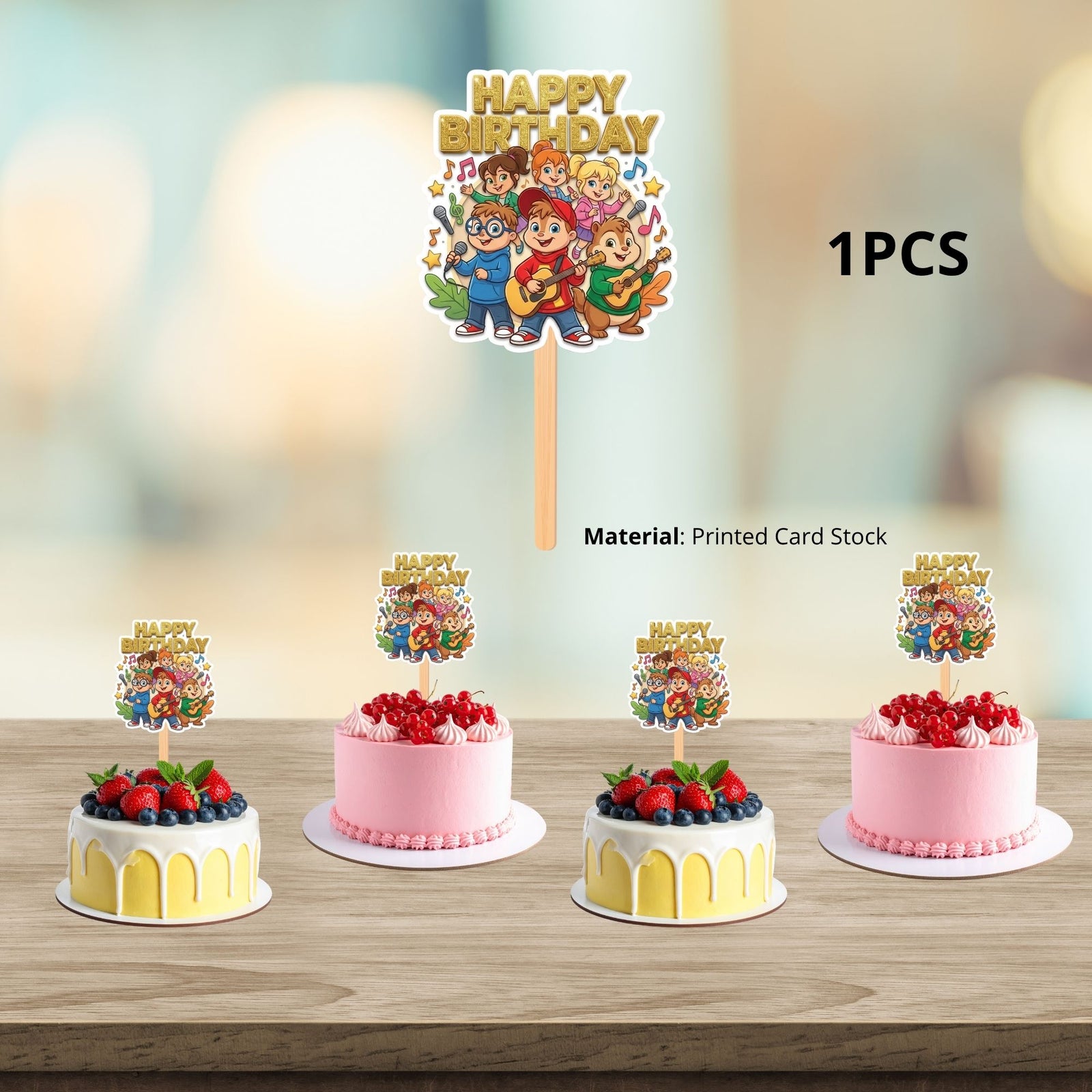 Alvin And The Chipmunks Birthday Cake Topper for Kids | Premium 300 GSM Cardstock | Cute Cartoon Party Decoration | Cake Decoration Topper for Birthday Party Supplies