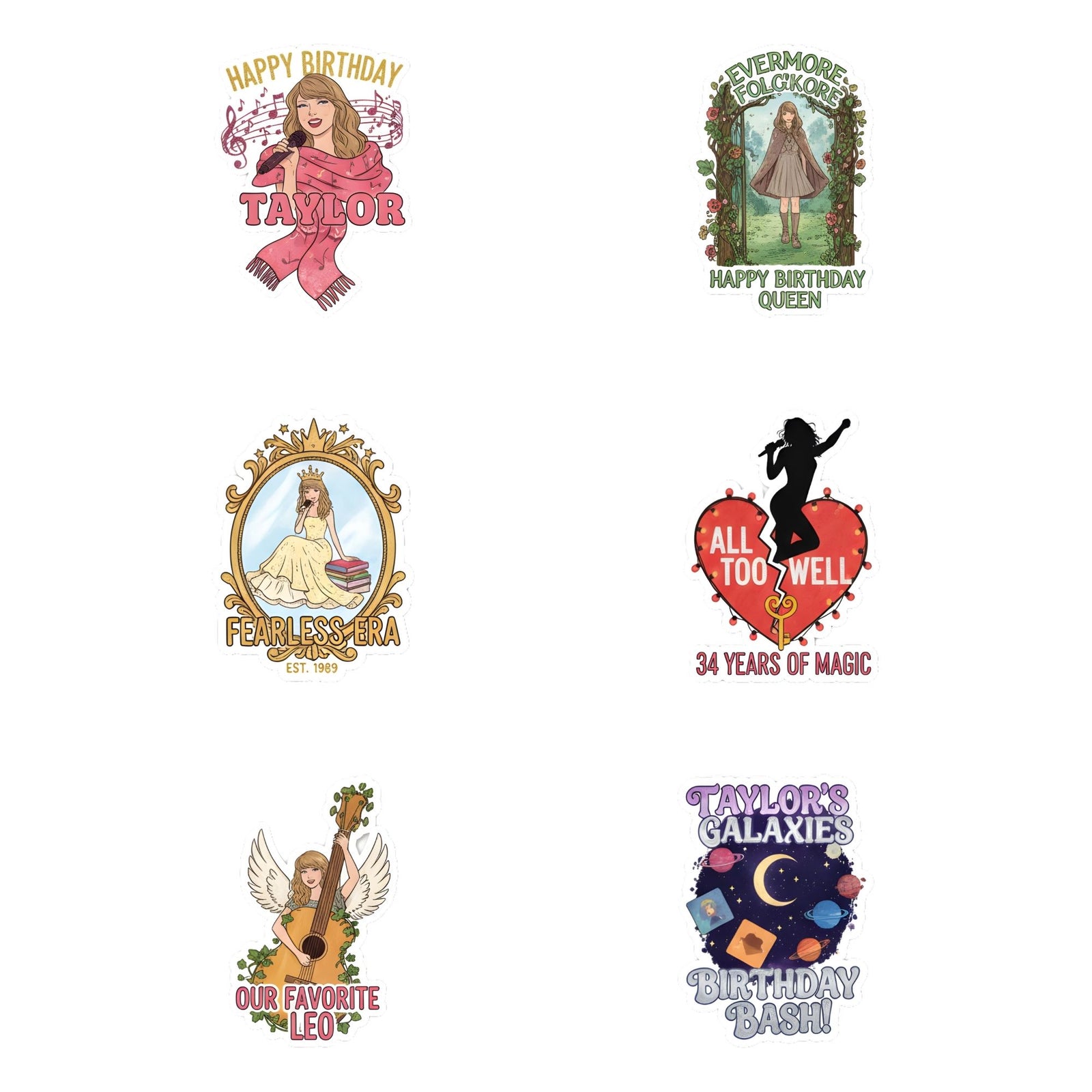 Taylor Swift Theme Birthday Cutouts (6 inches/250 GSM Cardstock/Mixcolour/12Pcs)