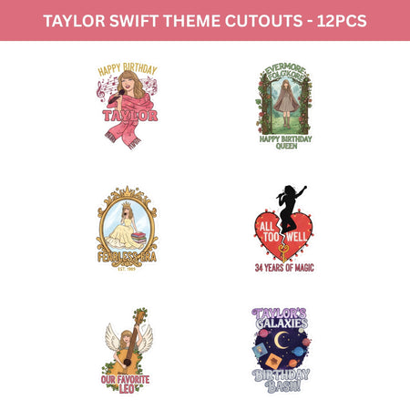 Taylor Swift Theme Birthday Cutouts (6 inches/250 GSM Cardstock/Mixcolour/12Pcs)