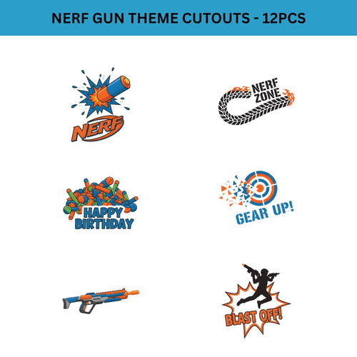 Load image into Gallery viewer, Nerf Gun Theme Birthday Cutouts (6 inches/250 GSM Cardstock/Mixcolour/12Pcs)
