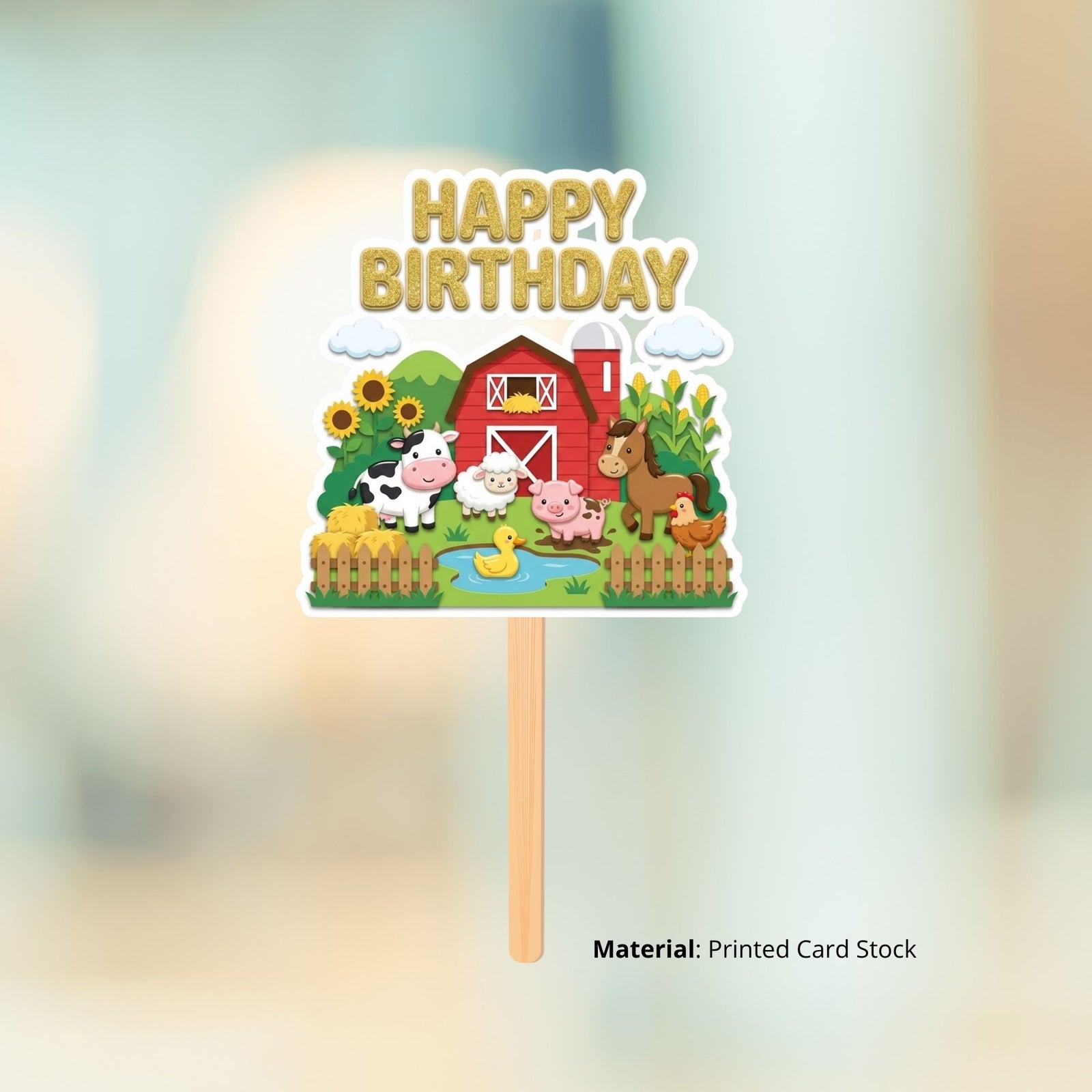 Farm House Birthday Cake Topper for Kids | Premium 300 GSM Cardstock | Cute Cartoon Party Decoration | Cake Decoration Topper for Birthday Party Supplies