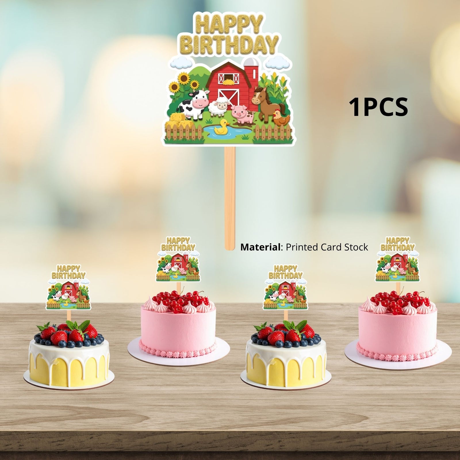 Farm House Birthday Cake Topper for Kids | Premium 300 GSM Cardstock | Cute Cartoon Party Decoration | Cake Decoration Topper for Birthday Party Supplies