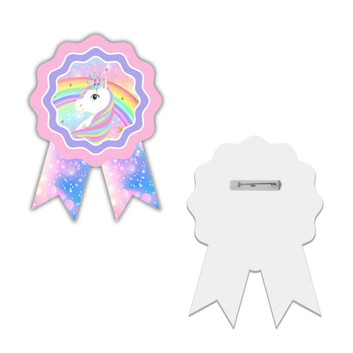 Load image into Gallery viewer, Unicorn Theme Birthday Badges for Kids – 4x3 Inch 250gsm Cardstock with Pin | PartyDecor Mall (Unicorn)
