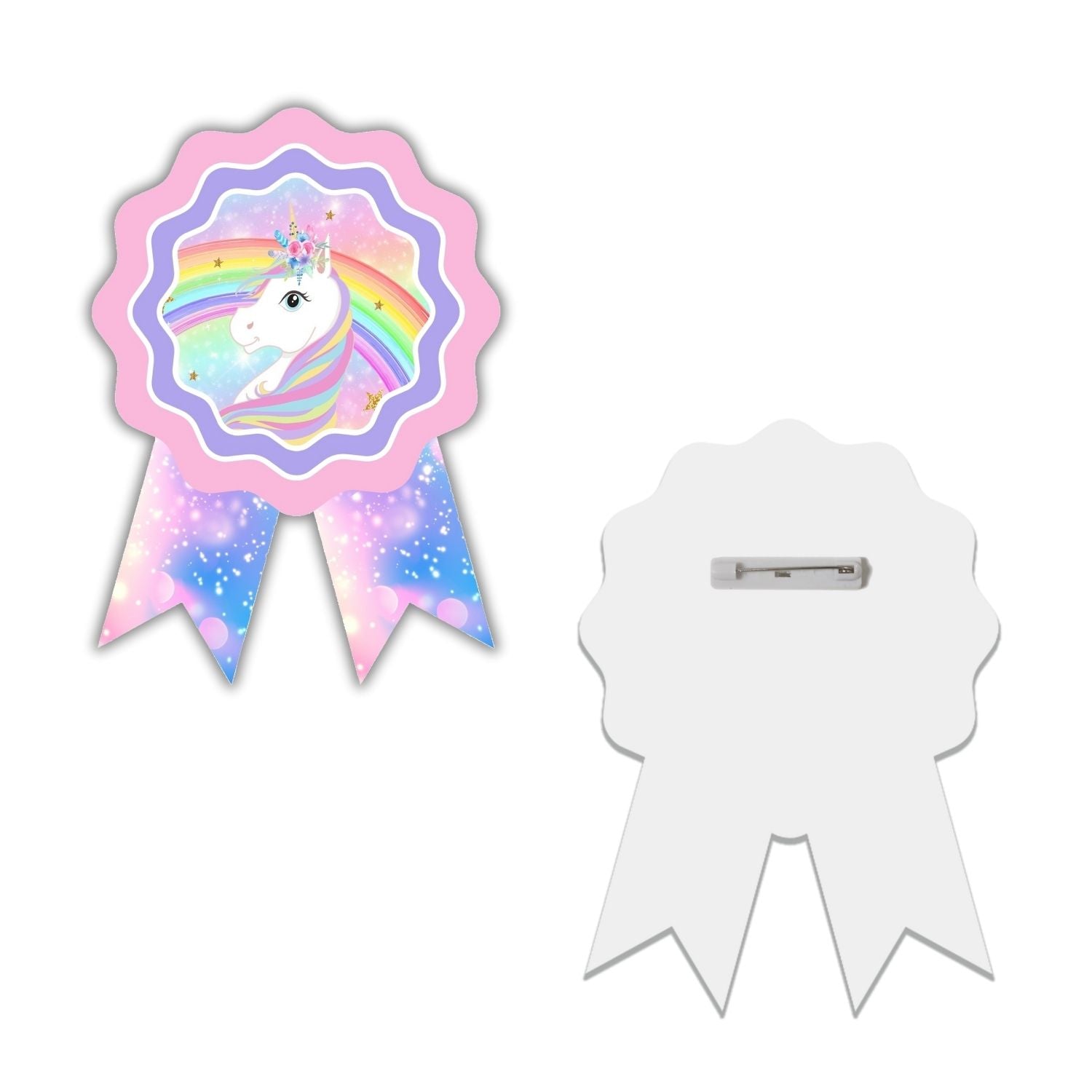 Unicorn Theme Birthday Badges for Kids – 4x3 Inch 250gsm Cardstock with Pin | PartyDecor Mall (Unicorn)