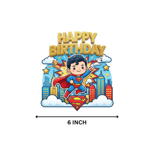 Load image into Gallery viewer, Super Man Kid Birthday Cake Topper for Kids | Premium 300 GSM Cardstock | Cute Cartoon Party Decoration | Cake Decoration Topper for Birthday Party Supplies
