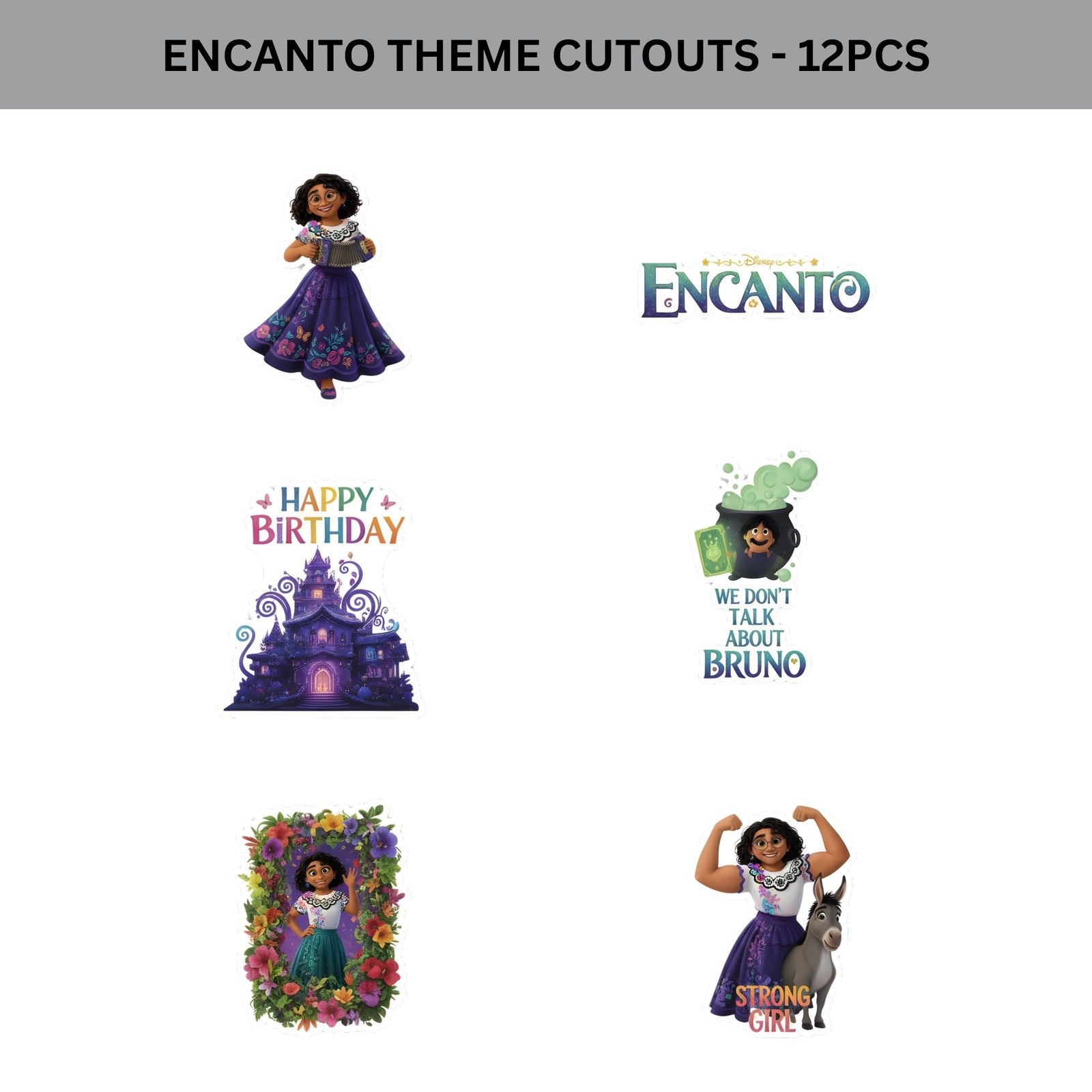 Encanto Theme Birthday Cutouts (6 inches/250 GSM Cardstock/Mixcolour/12Pcs)