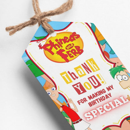Phineas & Ferb Theme Thank You Cards & Return Gift Tags - 30Pcs, 2x3.5, 250 GSM Cardstock (Phineas & Ferb)