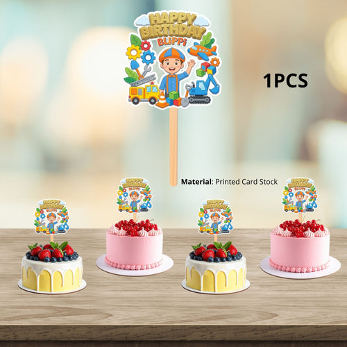 Load image into Gallery viewer, Blippi Birthday Cake Topper for Kids | Premium 300 GSM Cardstock | Cute Cartoon Party Decoration | Cake Decoration Topper for Birthday Party Supplies
