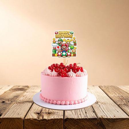 Super Mario Birthday Cake Topper for Kids | Premium 300 GSM Cardstock | Cute Cartoon Party Decoration | Cake Decoration Topper for Birthday Party Supplies