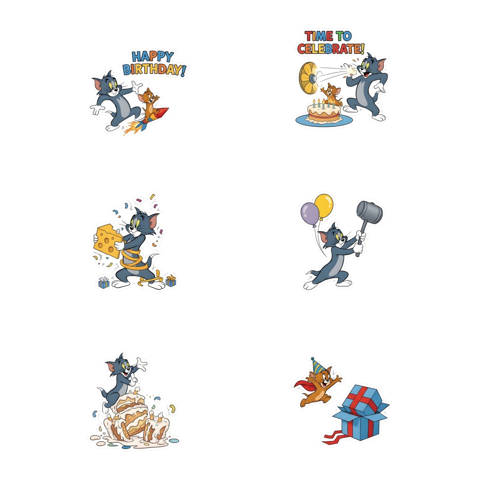 Tom & Jerry Theme Birthday Cutouts (6 inches/250 GSM Cardstock/Mixcolour/12Pcs)