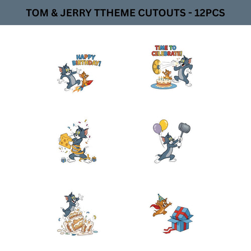 Load image into Gallery viewer, Tom &amp; Jerry Theme Birthday Cutouts (6 inches/250 GSM Cardstock/Mixcolour/12Pcs)
