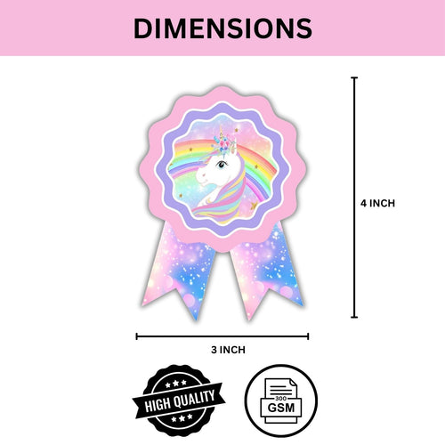 Load image into Gallery viewer, Unicorn Theme Birthday Badges for Kids – 4x3 Inch 250gsm Cardstock with Pin | PartyDecor Mall (Unicorn)
