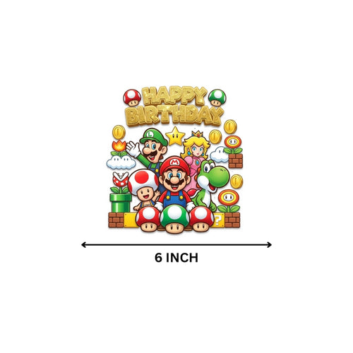 Load image into Gallery viewer, Super Mario Birthday Cake Topper for Kids | Premium 300 GSM Cardstock | Cute Cartoon Party Decoration | Cake Decoration Topper for Birthday Party Supplies
