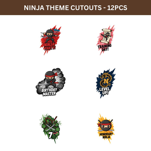 Load image into Gallery viewer, Ninja Theme Birthday Cutouts (6 inches/250 GSM Cardstock/Mixcolour/12Pcs)
