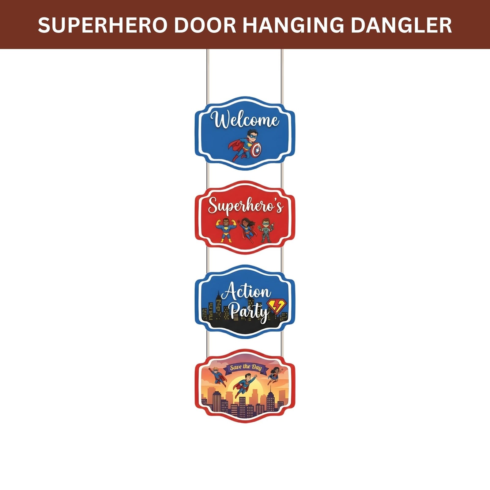 SuperHero Door/Wall Hanging Dangler- (42 Inches/250 GSM Cardstock/Red & Blue/6Pcs)