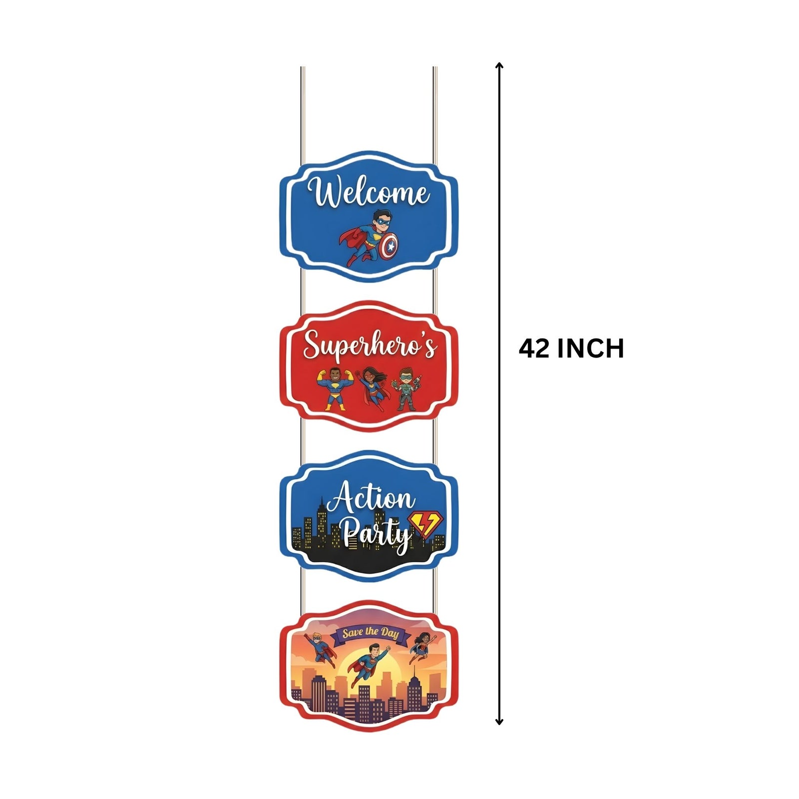 SuperHero Door/Wall Hanging Dangler- (42 Inches/250 GSM Cardstock/Red & Blue/6Pcs)