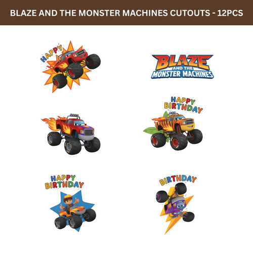 Load image into Gallery viewer, Blaze And The Monster Machines Theme Birthday Cutouts (6 inches/250 GSM Cardstock/Mixcolour/12Pcs)
