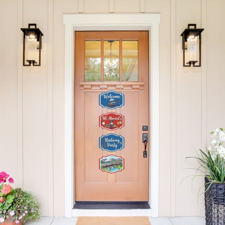 Railway Door/Wall Hanging Dangler- (42 Inches/250 GSM Cardstock/Red & Blue/6Pcs)