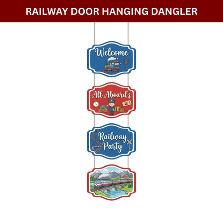 Railway Door/Wall Hanging Dangler- (42 Inches/250 GSM Cardstock/Red & Blue/6Pcs)