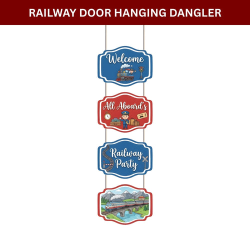Load image into Gallery viewer, Railway Door/Wall Hanging Dangler- (42 Inches/250 GSM Cardstock/Red &amp; Blue/6Pcs)
