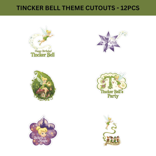 Load image into Gallery viewer, Tincker Bell Theme Birthday Cutouts (6 inches/250 GSM Cardstock/Mixcolour/12Pcs)
