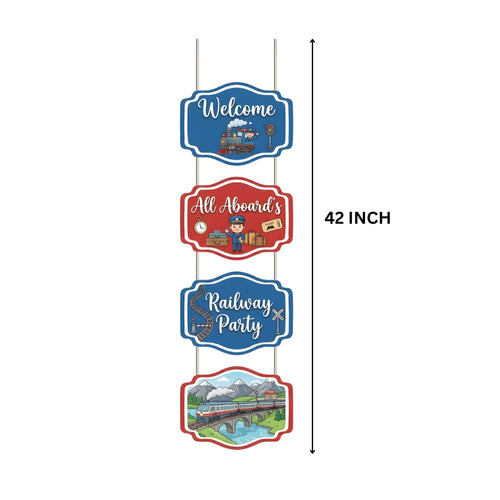 Load image into Gallery viewer, Railway Door/Wall Hanging Dangler- (42 Inches/250 GSM Cardstock/Red &amp; Blue/6Pcs)
