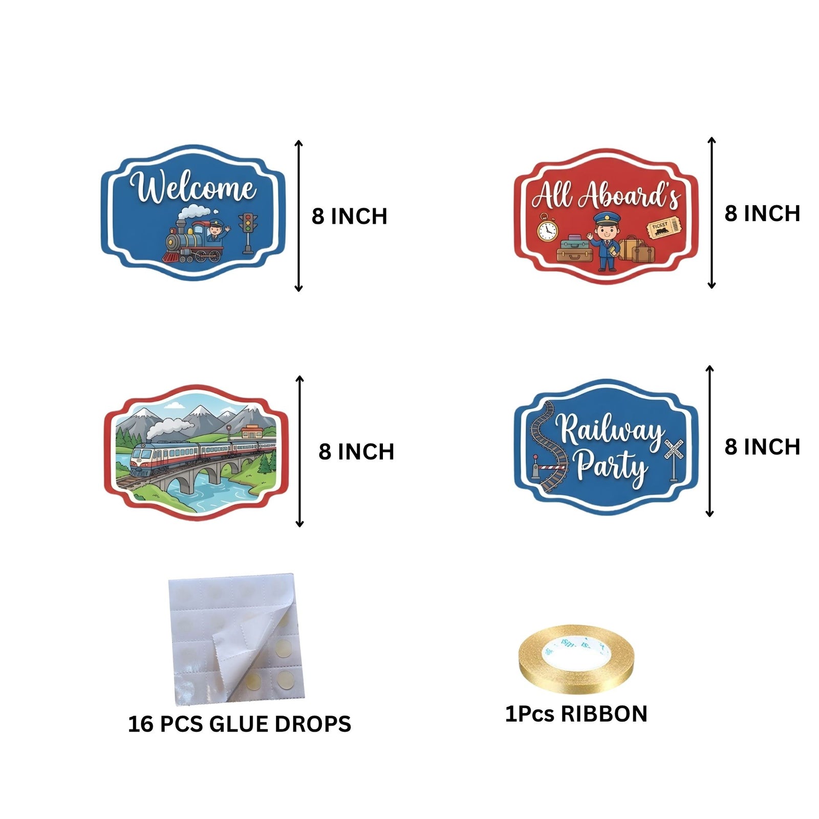 Railway Door/Wall Hanging Dangler- (42 Inches/250 GSM Cardstock/Red & Blue/6Pcs)