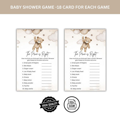 Load image into Gallery viewer, Baby Shower Games Card Pack - 18 High-Quality 300gsm Cards for Fun &amp; Exciting Celebration(The Price Is Right)
