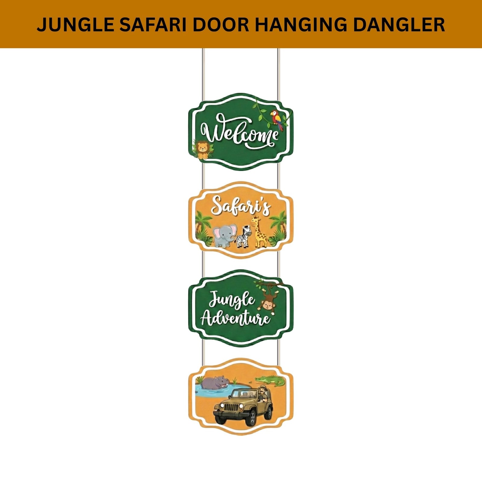 Jungle Safari Door/Wall Hanging Dangler- (42 Inches/250 GSM Cardstock/Green & Orange/6Pcs)