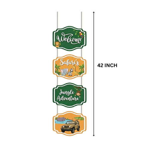 Load image into Gallery viewer, Jungle Safari Door/Wall Hanging Dangler- (42 Inches/250 GSM Cardstock/Green &amp; Orange/6Pcs)
