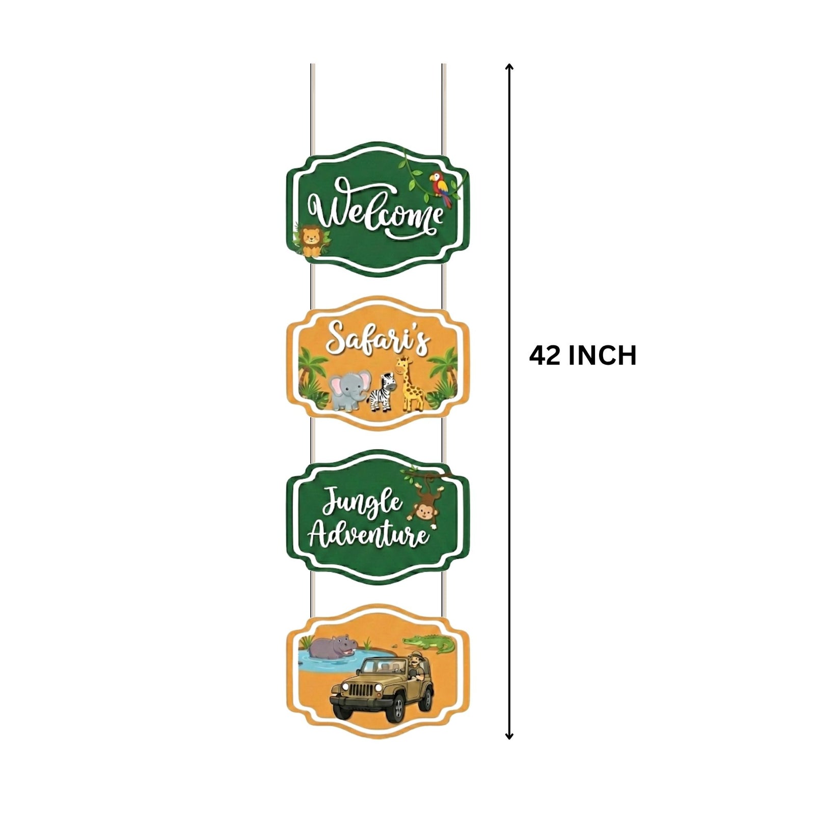 Jungle Safari Door/Wall Hanging Dangler- (42 Inches/250 GSM Cardstock/Green & Orange/6Pcs)