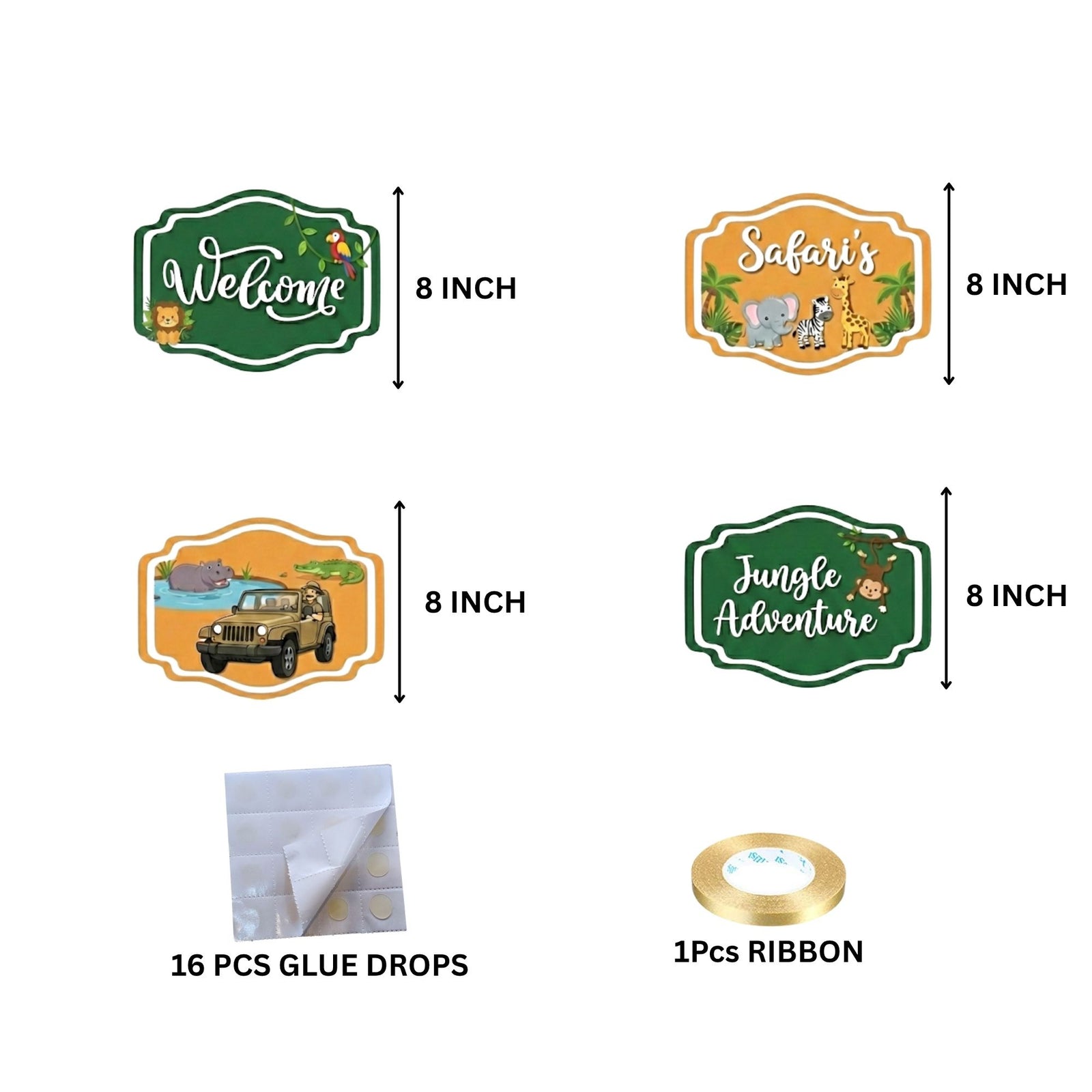 Jungle Safari Door/Wall Hanging Dangler- (42 Inches/250 GSM Cardstock/Green & Orange/6Pcs)