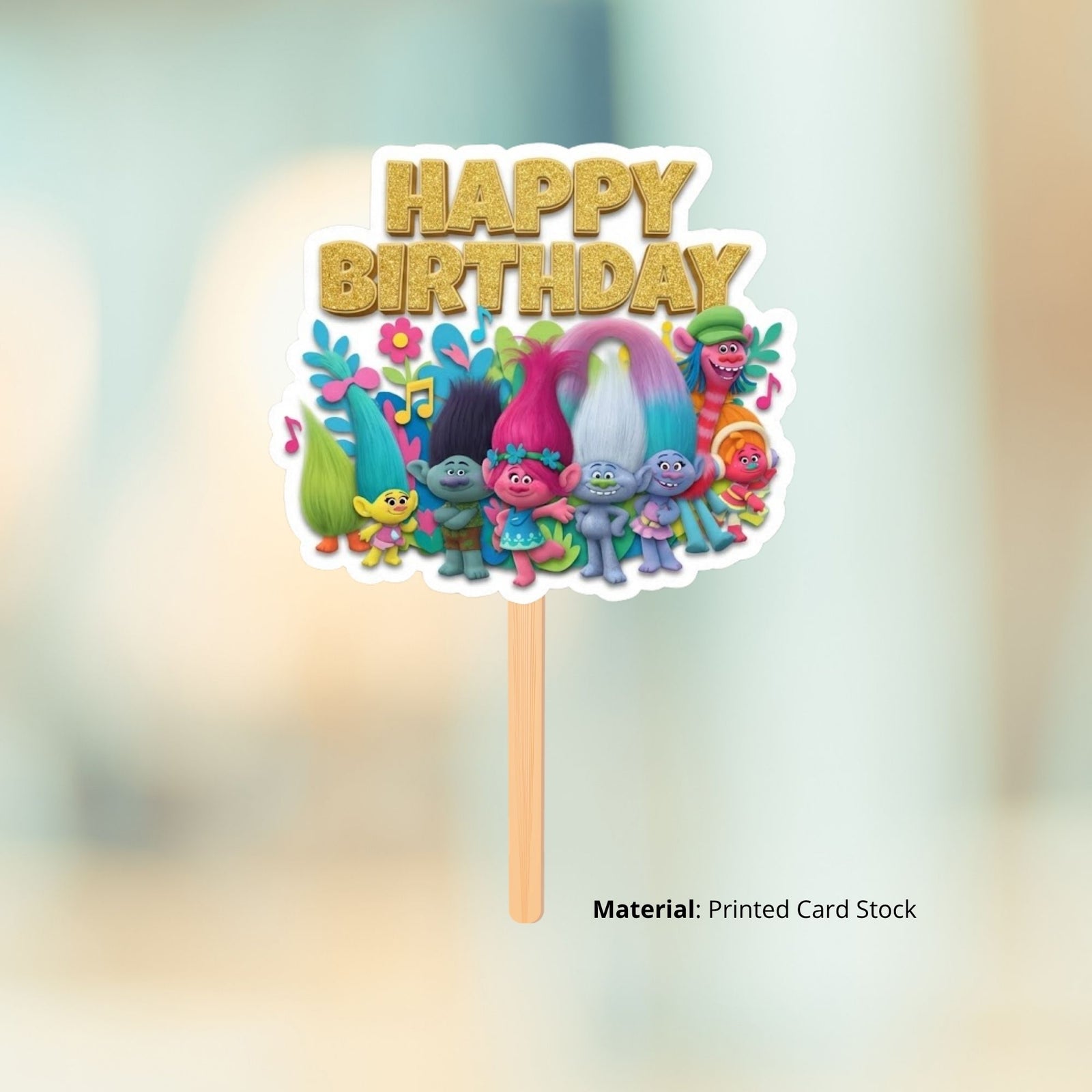 Trolls Birthday Cake Topper for Kids | Premium 300 GSM Cardstock | Cute Cartoon Party Decoration | Cake Decoration Topper for Birthday Party Supplies